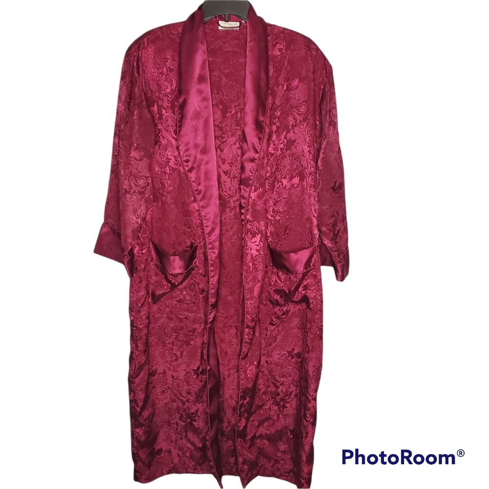 Vintage victoria's secret gold label long satin robe jacquard embossed siz small